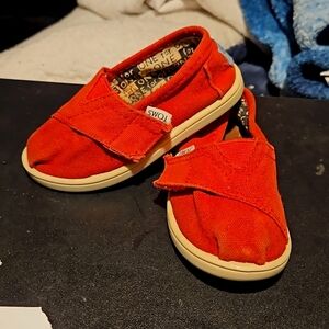 TOMS Red Canvas Velcro Slip on Shoes